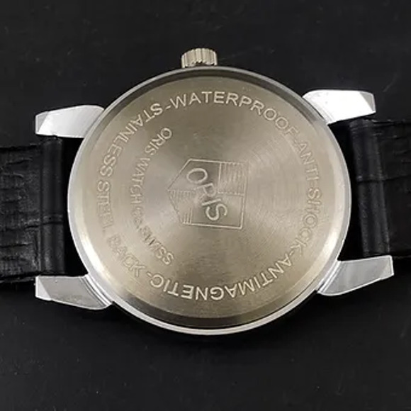 Vintage 1973 Oris Manual Mens Silver Watch W/Leather Strap & Gold accents - Picture 6 of 6